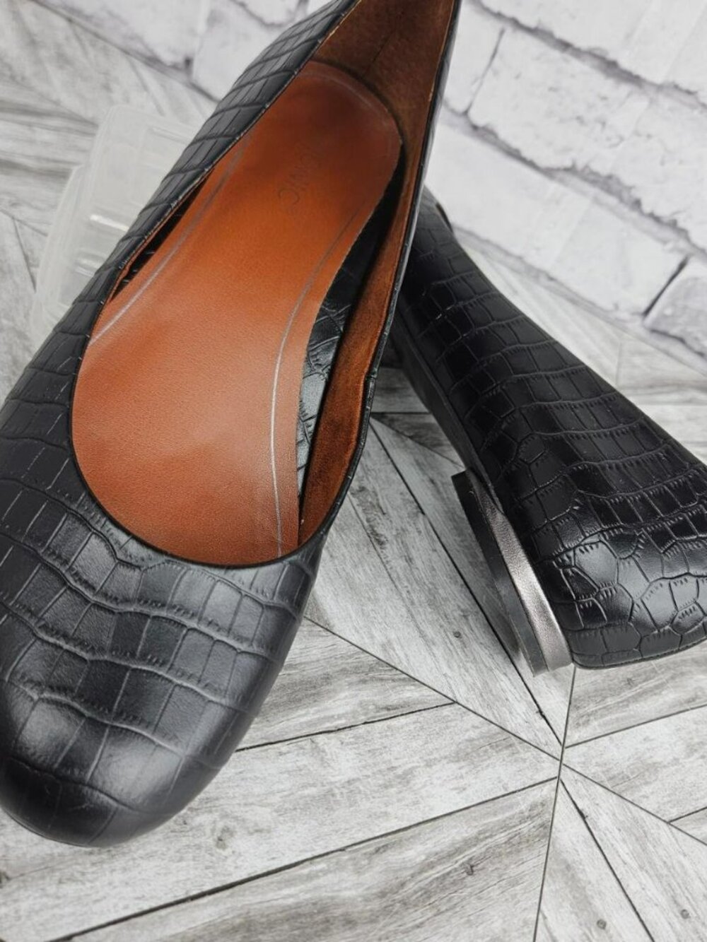 Vionic Black Ballet Flats Womens 9 Hannah Croc Shoes Slip On Round Toe